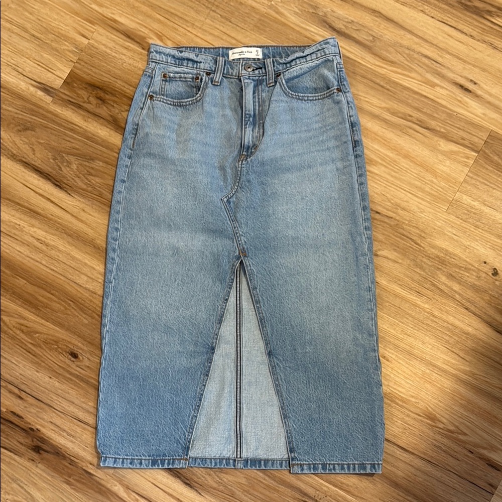 A&F Denim Midi Skirt with Front Slit